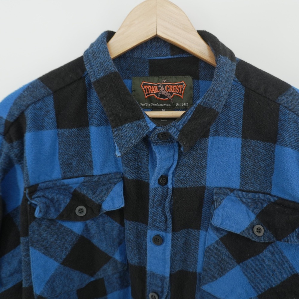 Trail Crest Flannel Shirt Mens 2XL Blue Black Buffalo Plaid Cotton Outdoorsman